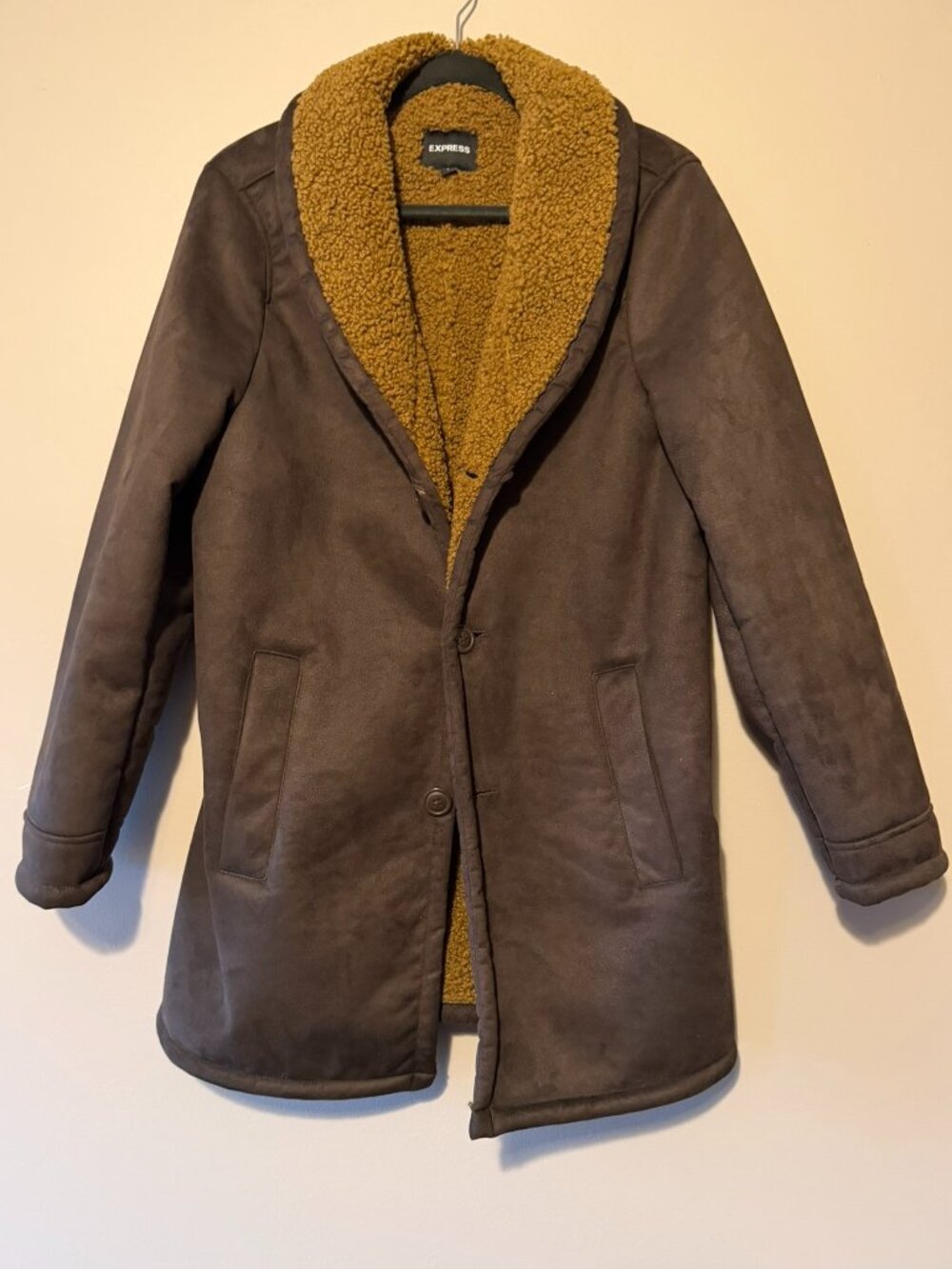 EXPRESS MEN DARK BROWN FAUX SUEDE SHEARLING JACKET- Size S